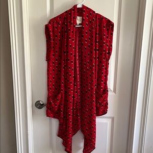 Red Sleeveless Open Front Cardigan